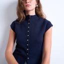 Topshop knitted compact cap sleeve waistcoat in Navy
