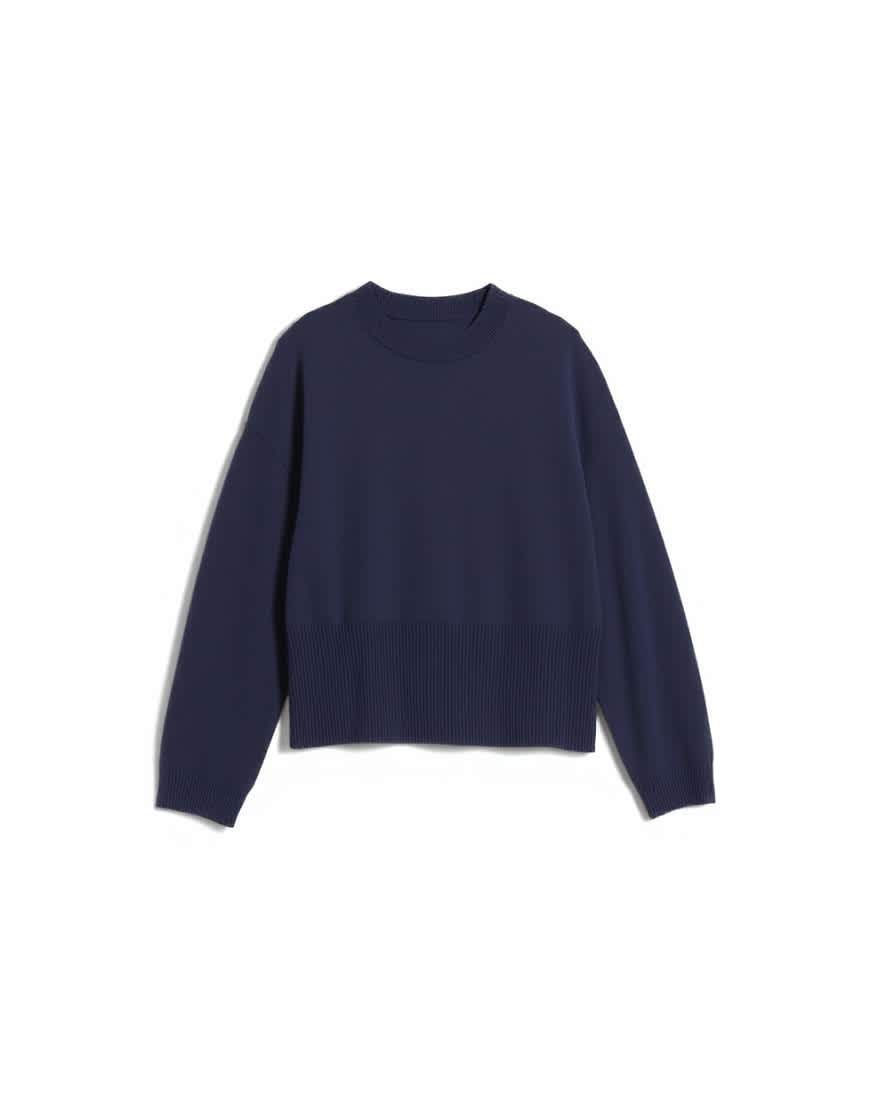 Topshop knitted clean cinch waist jumper in navy