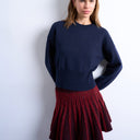 Topshop knitted clean cinch waist jumper in navy
