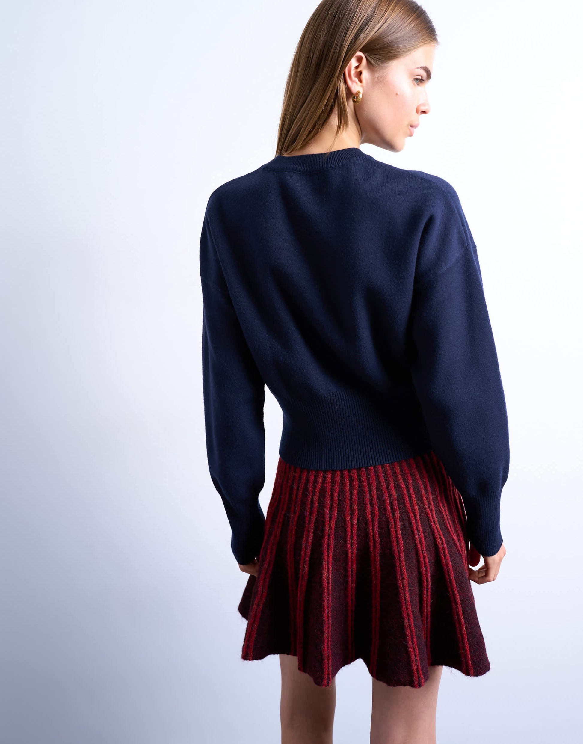 Topshop knitted clean cinch waist jumper in navy