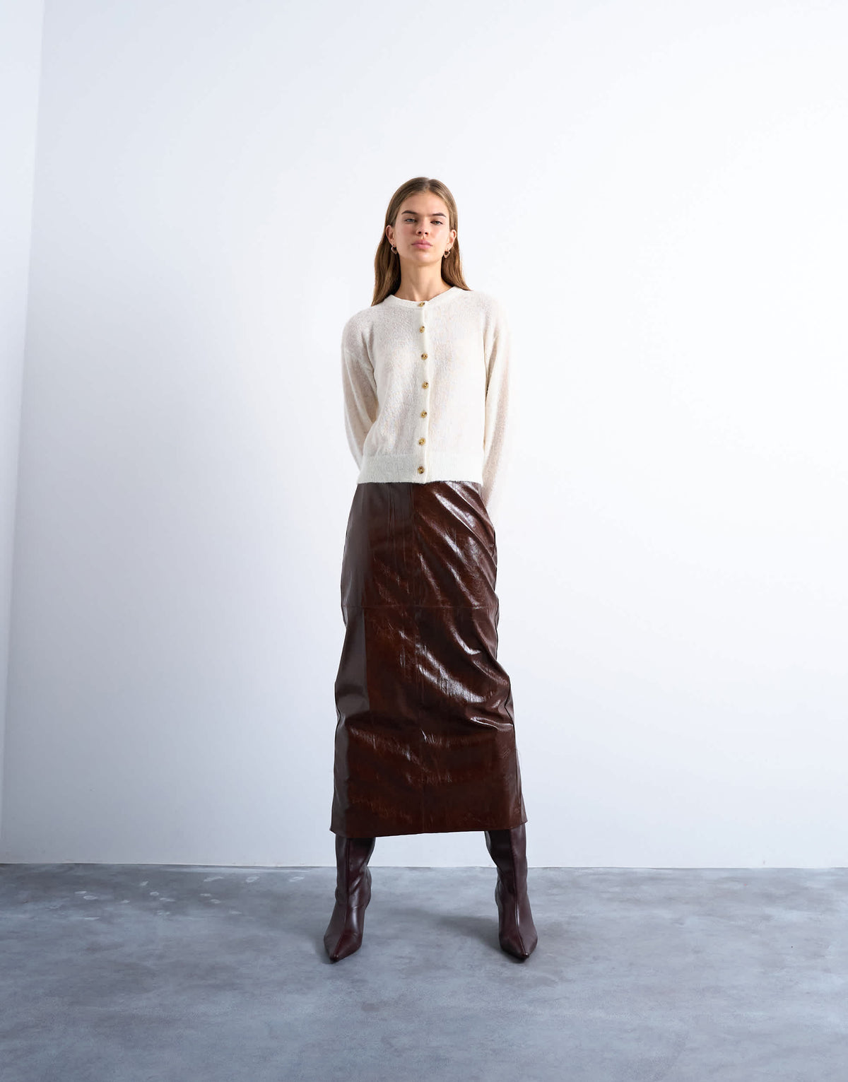 Topshop knitted lightweight crew cardigan in oat