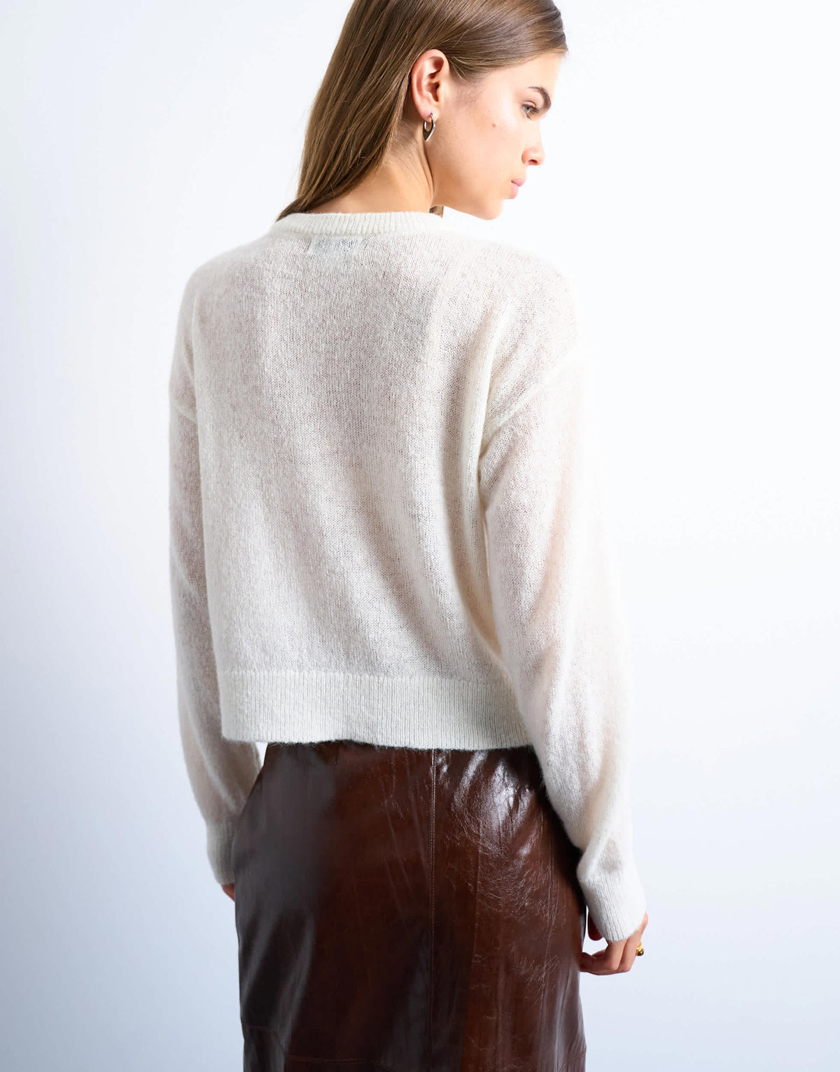 Topshop knitted lightweight crew cardigan in oat