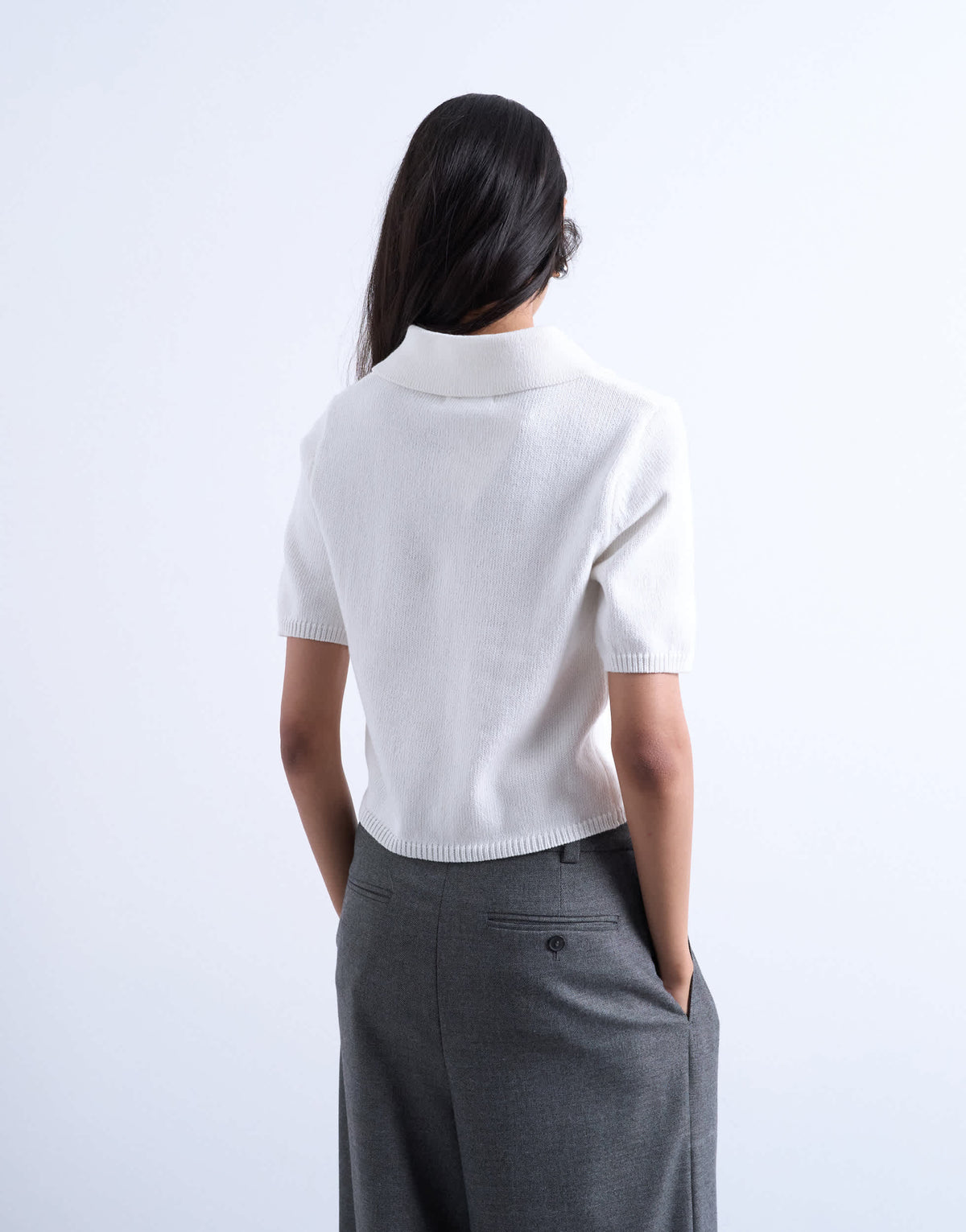 Topshop knitted short sleeve polo top in neutral