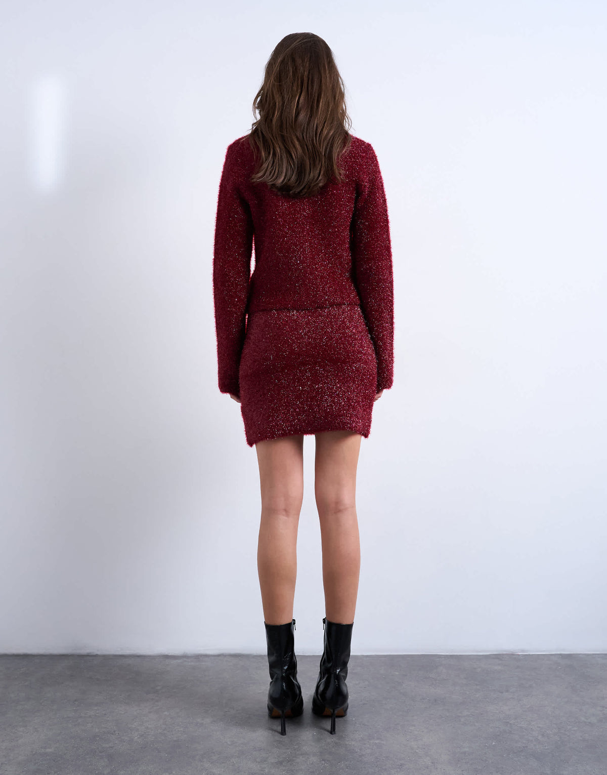 Topshop knitted tinsel co-ord skirt in burgundy