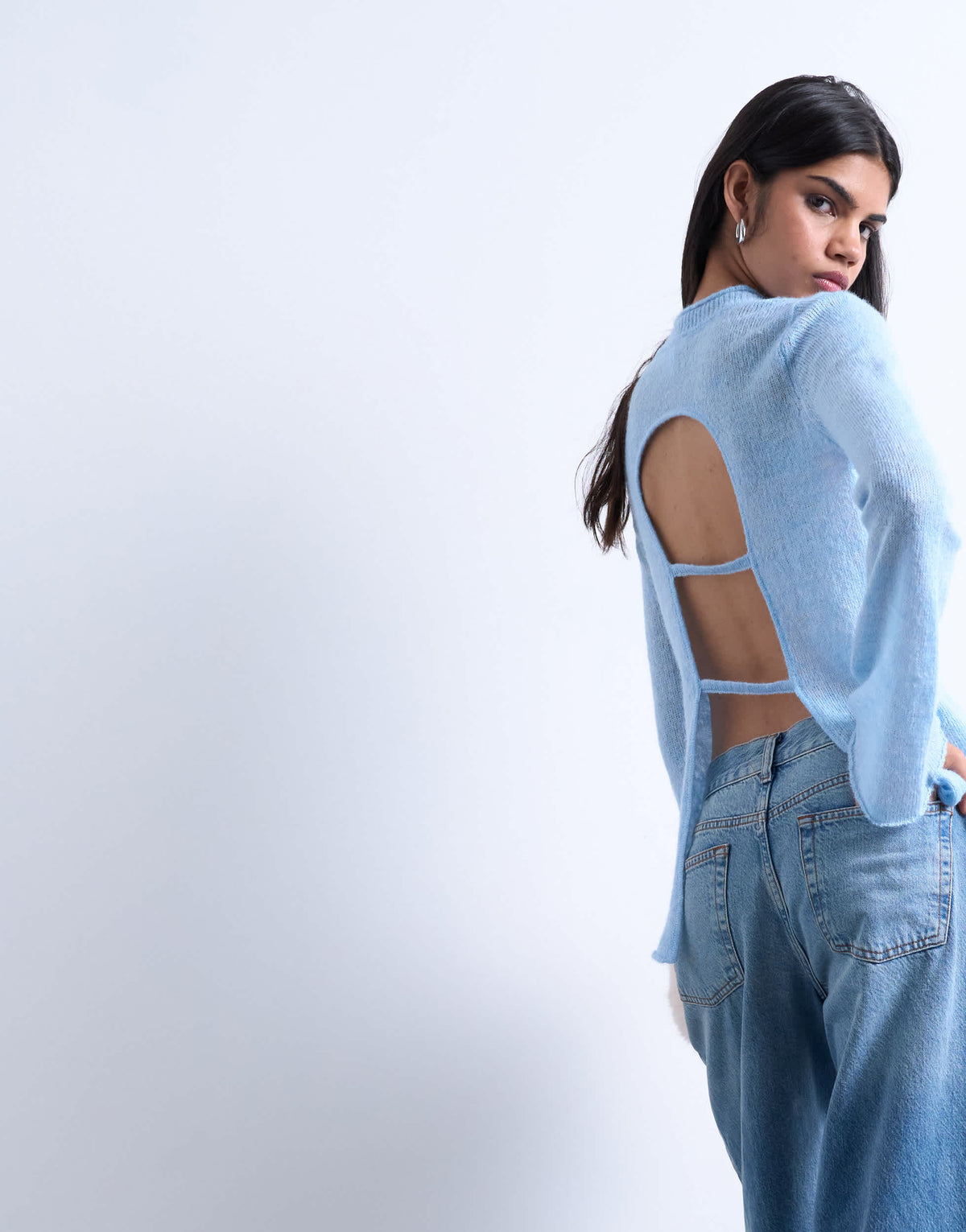Topshop knitted back cut out top in blue