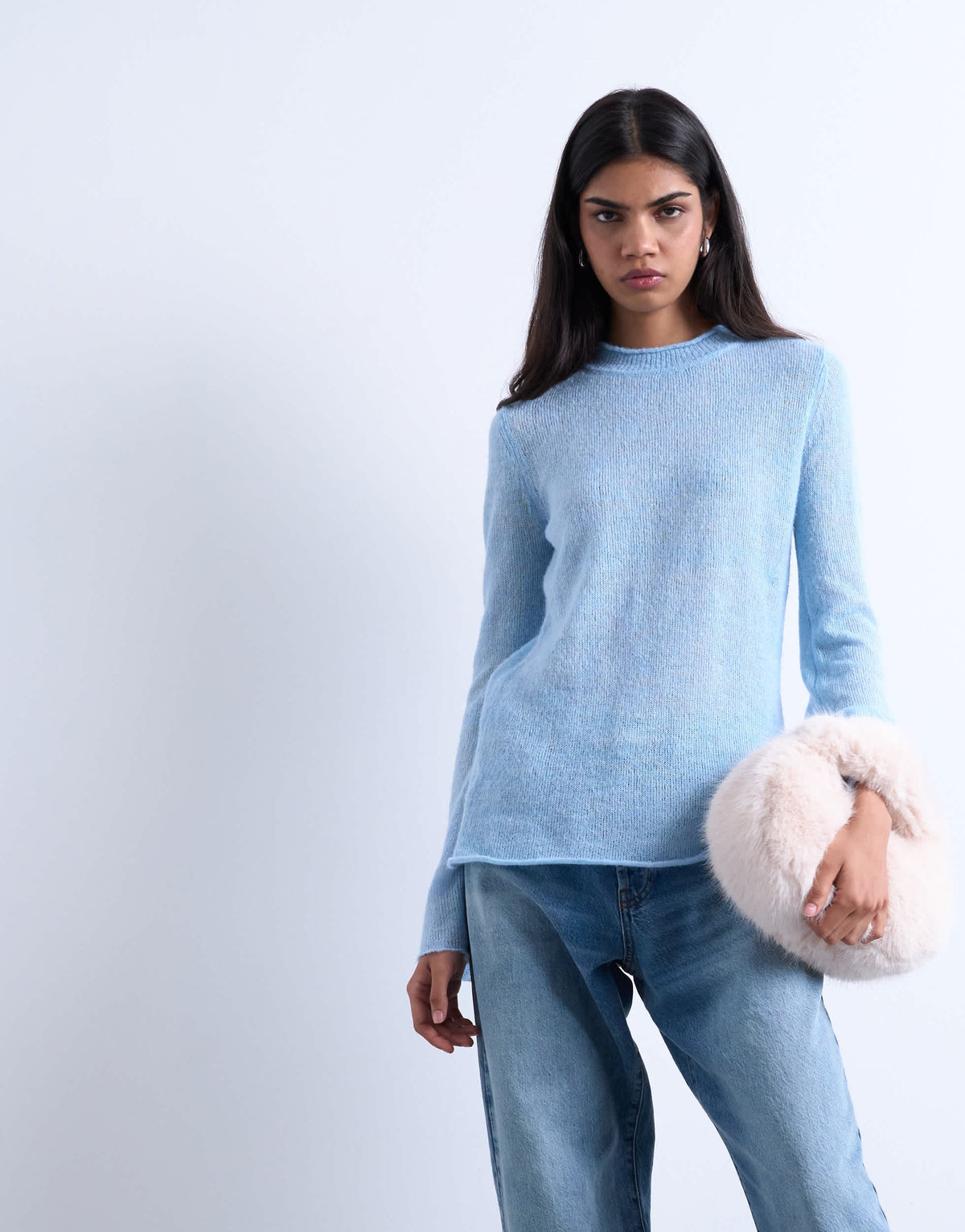 Topshop knitted back cut out top in blue