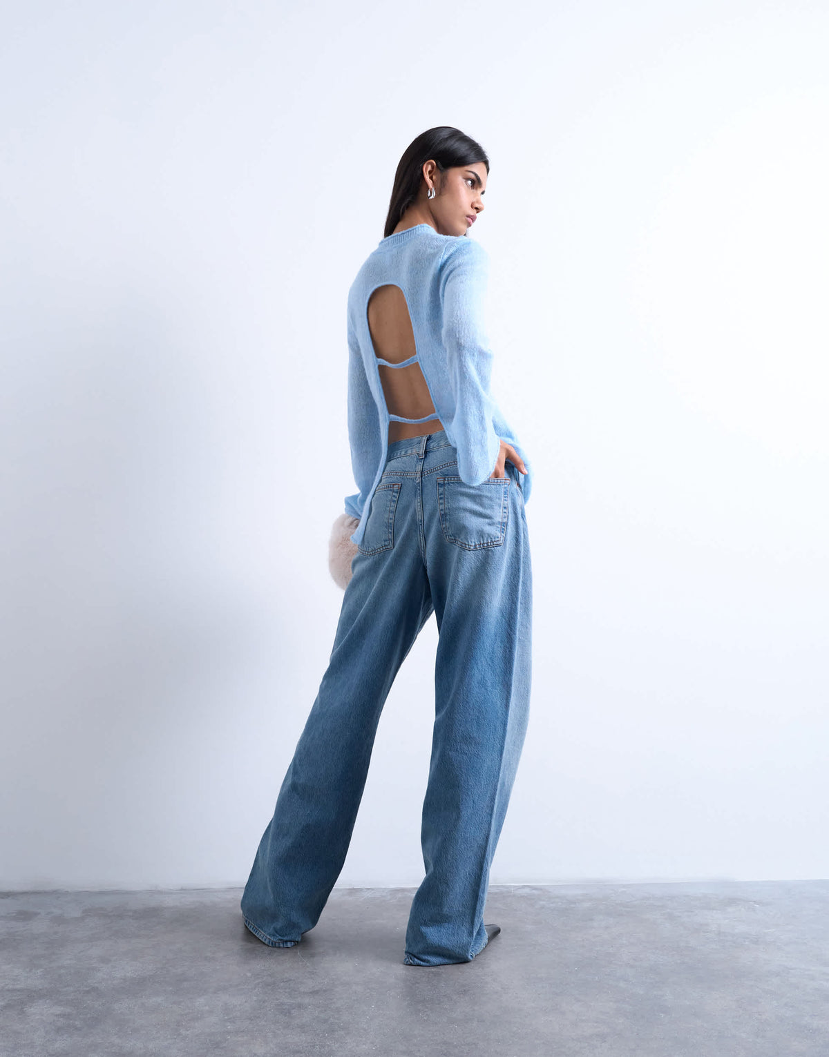 Topshop knitted back cut out top in blue