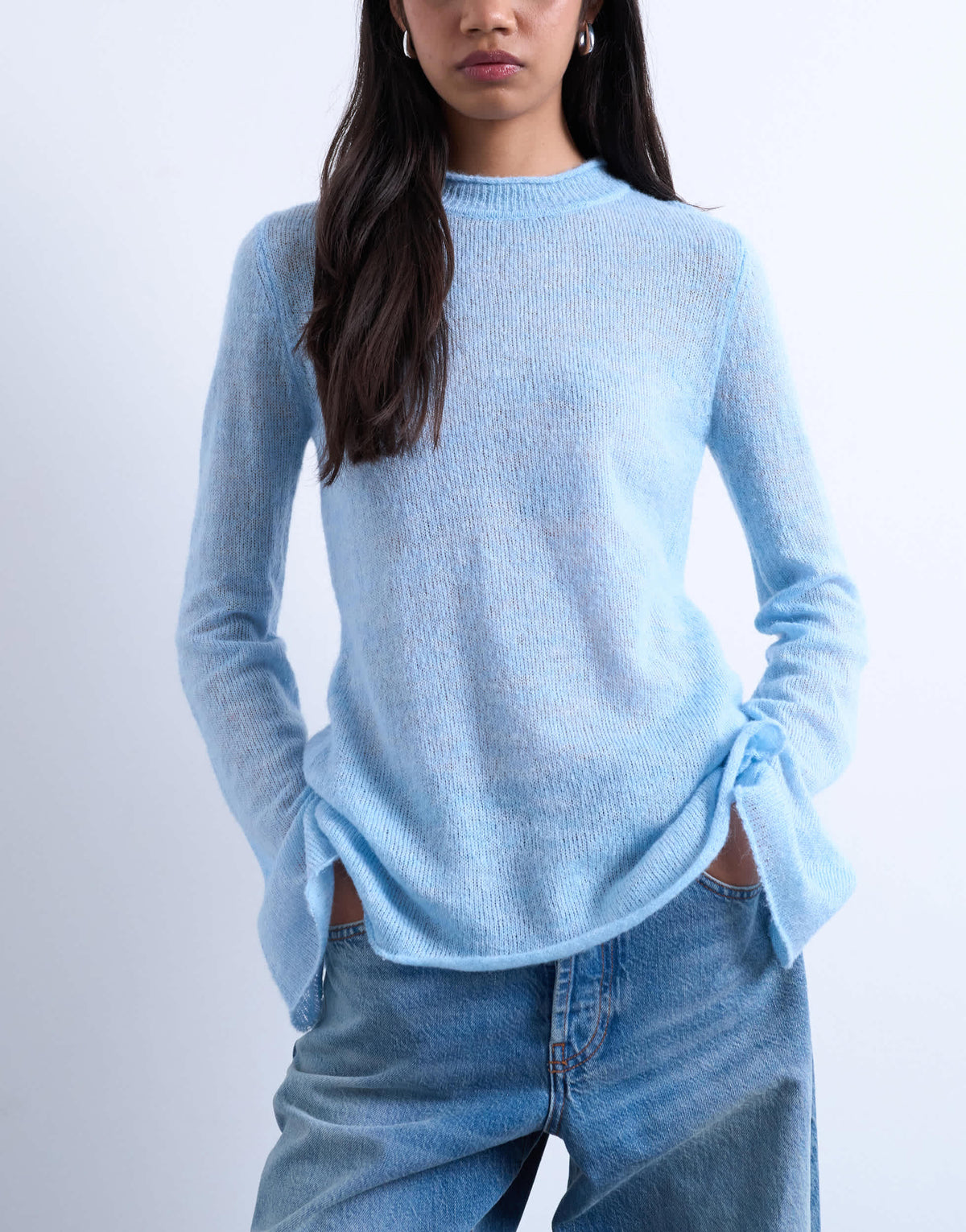 Topshop knitted back cut out top in blue