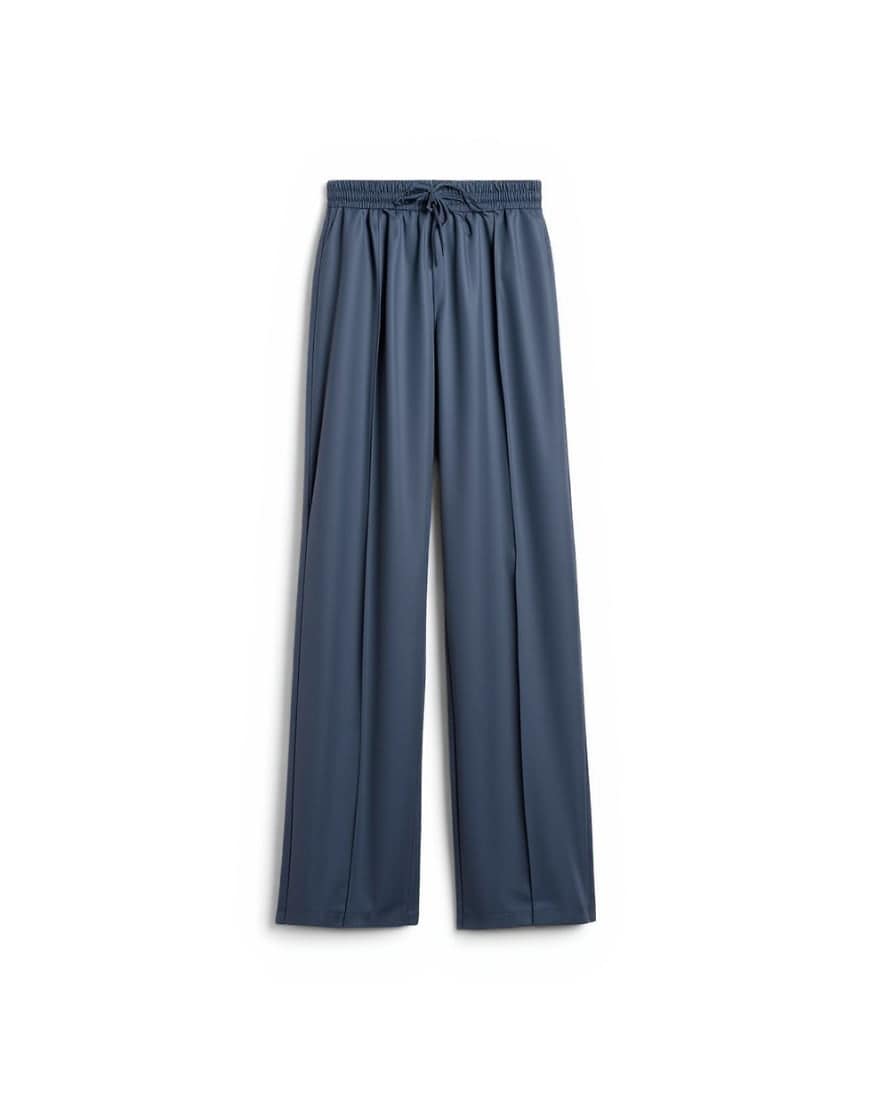 Topshop faux leather wide leg jogger with pinseam detail in blue