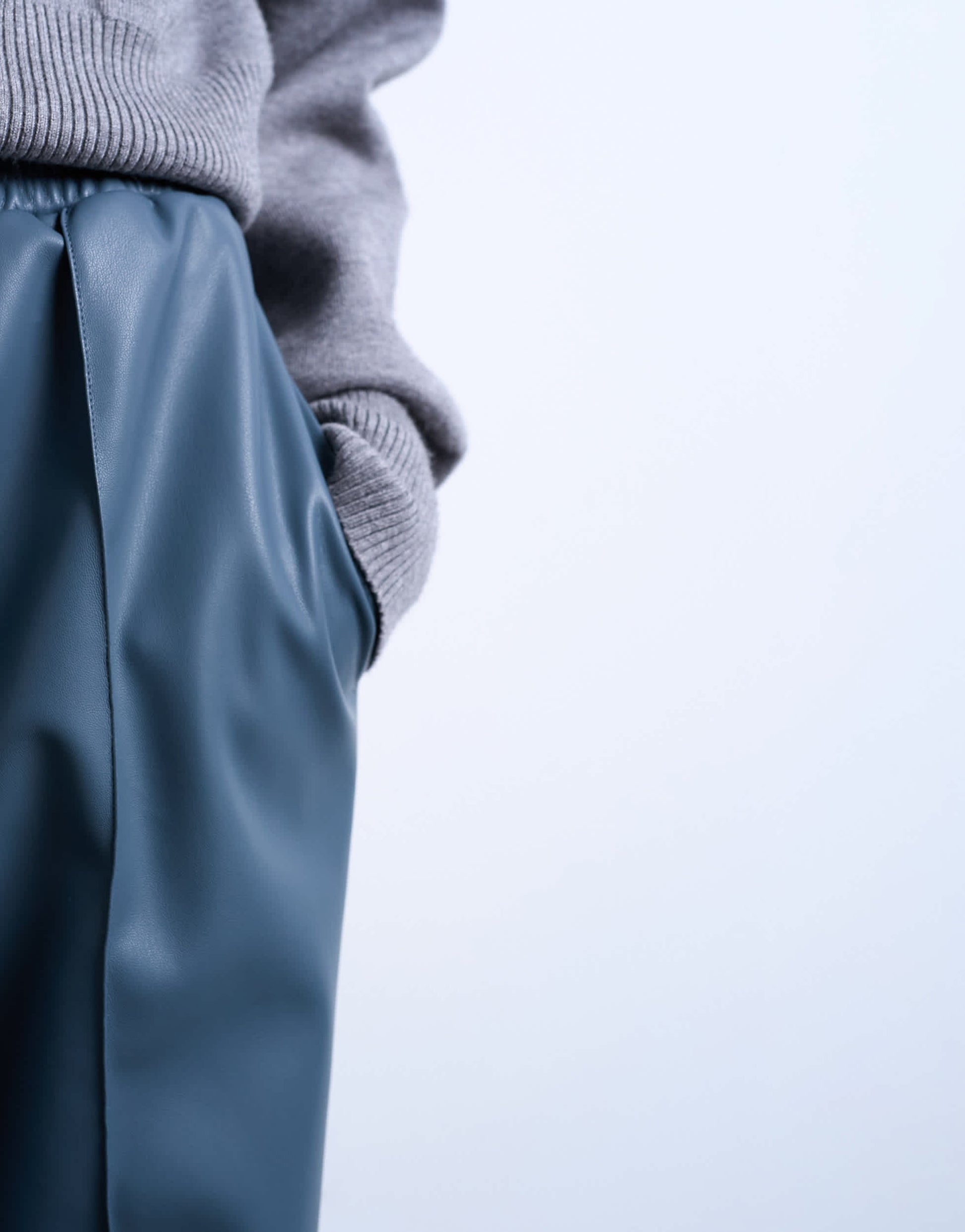 Topshop faux leather wide leg jogger with pinseam detail in blue
