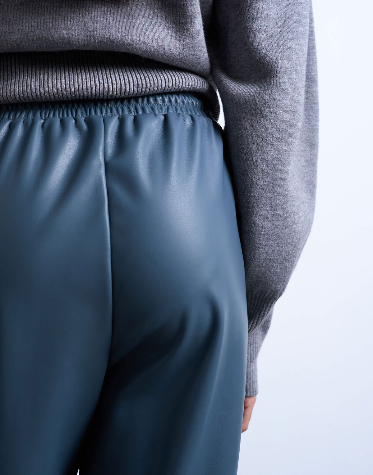 Topshop faux leather wide leg jogger with pinseam detail in blue