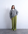 Topshop velvet mid rise tie waist wide leg jogger in bright green