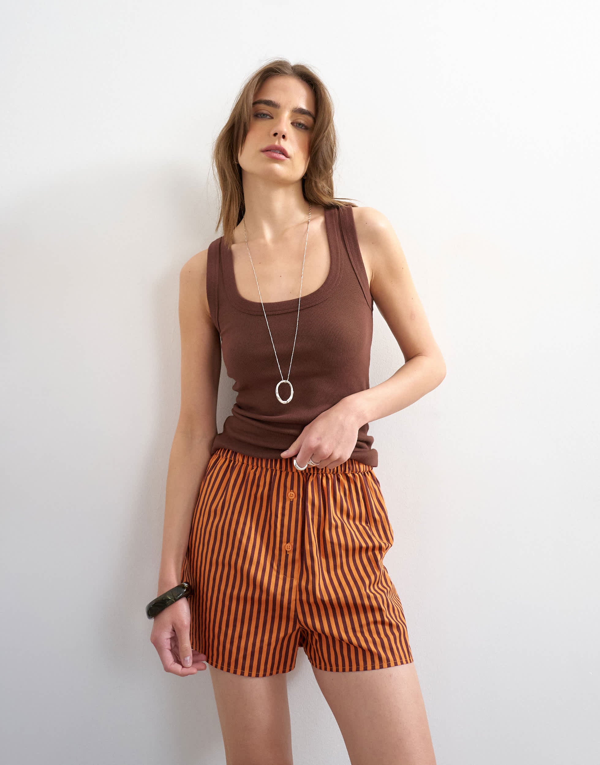 Topshop stripe boxer short in orange