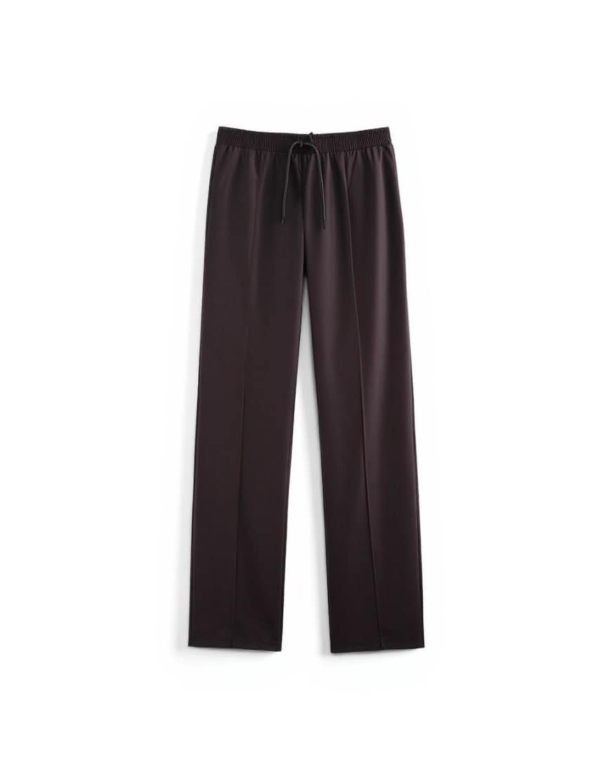 Topshop faux leather wide leg jogger with pinseam detail in chocolate