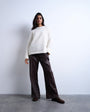 Topshop faux leather wide leg jogger with pinseam detail in chocolate