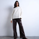Topshop faux leather wide leg jogger with pinseam detail in chocolate
