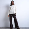 Topshop faux leather wide leg jogger with pinseam detail in chocolate