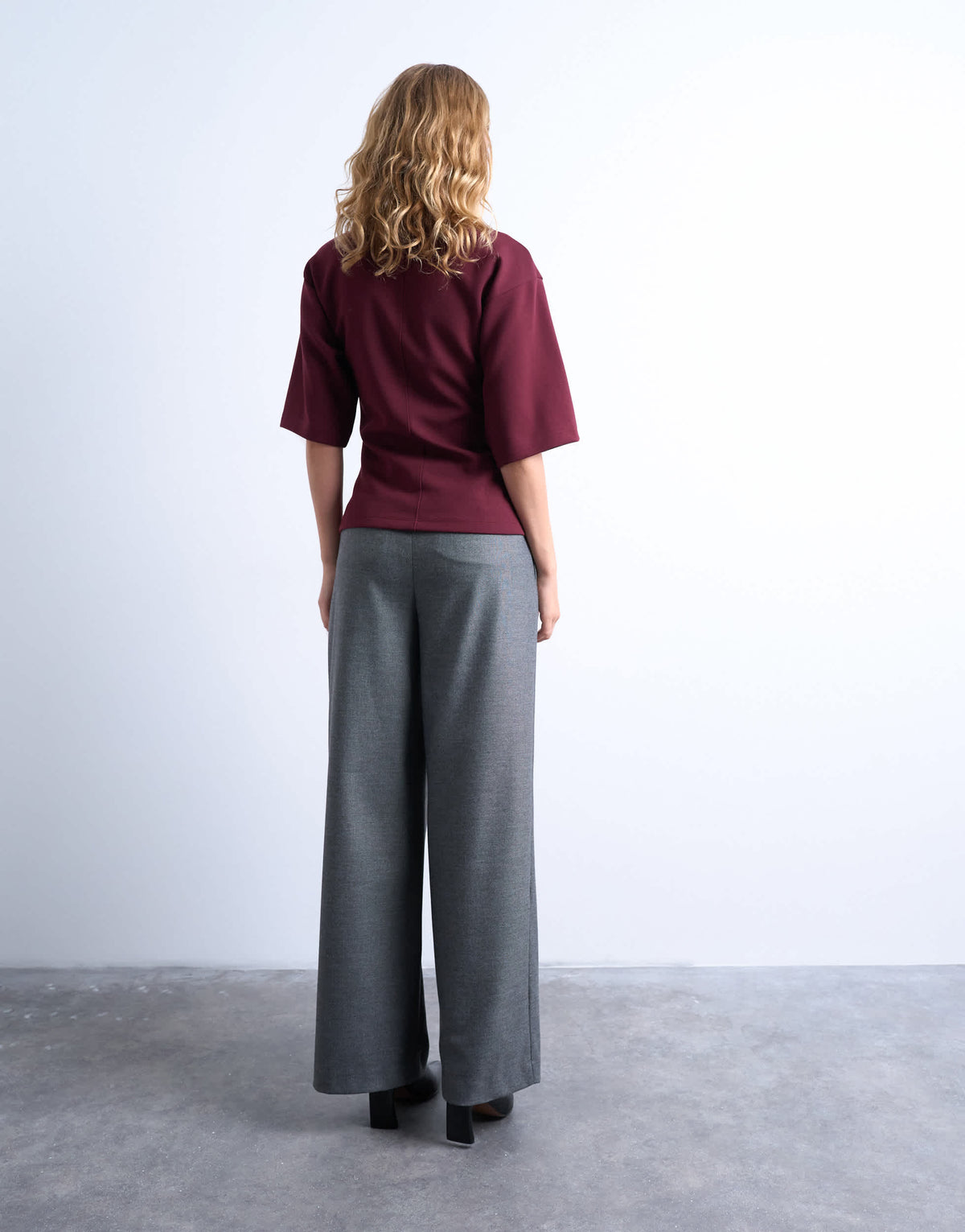 Topshop scuba-style fabric cinch short sleeve tee in burgundy