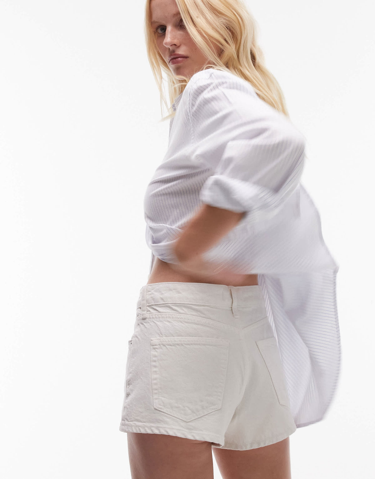 Topshop denim knicker short in bone white
