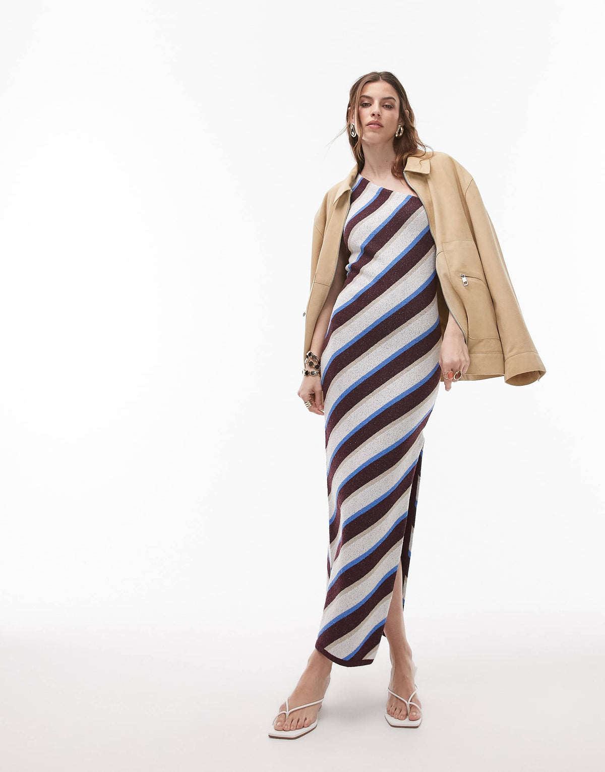 Topshop knitted one shoulder maxi dress in stripe
