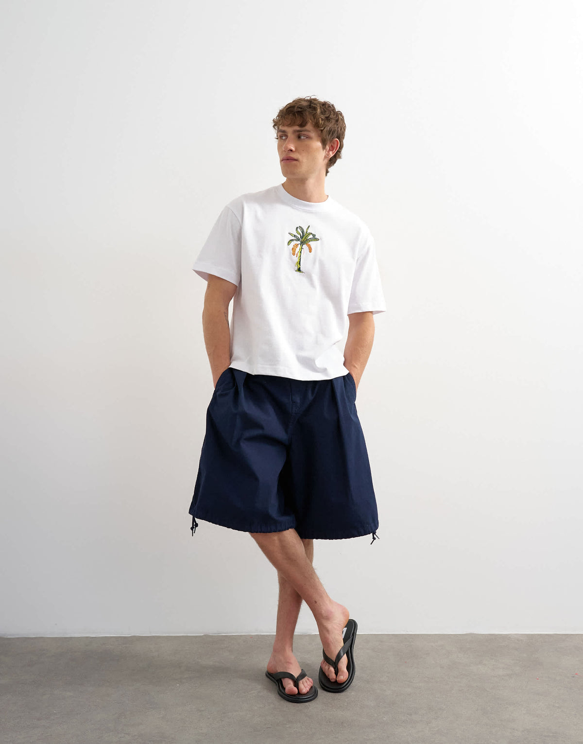 Topman crop fit palm embroidery in white