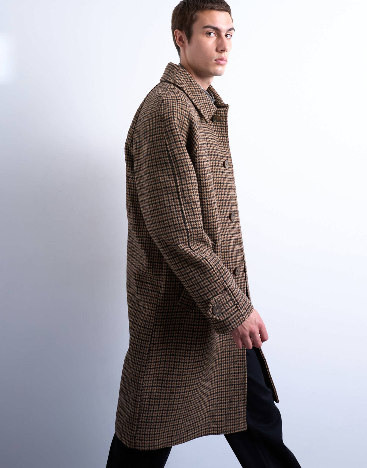 Topman oversized brushed check overcoat with wool in brown