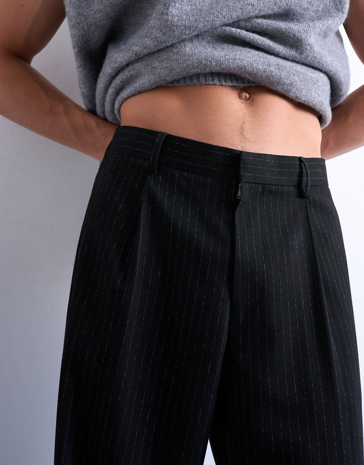 Topman pleated wide leg trouser in black pinstripe