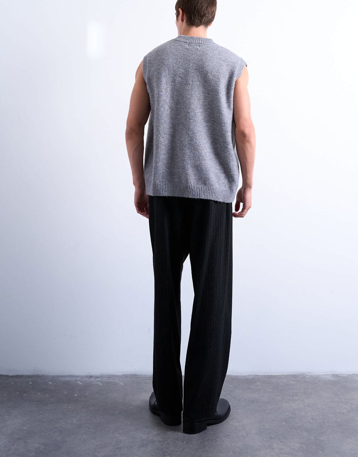 Topman pleated wide leg trouser in black pinstripe