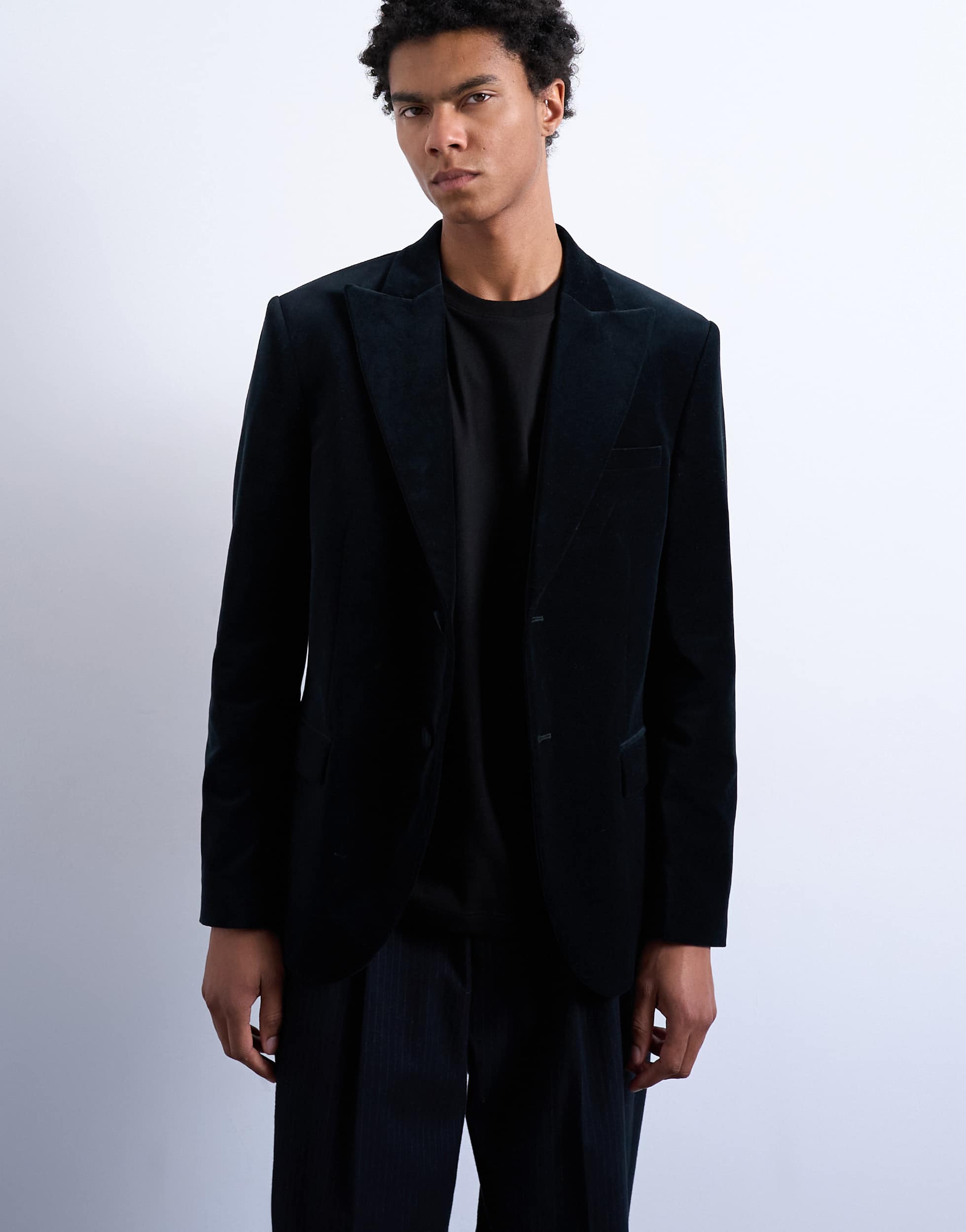 Topman velvet blazer in black