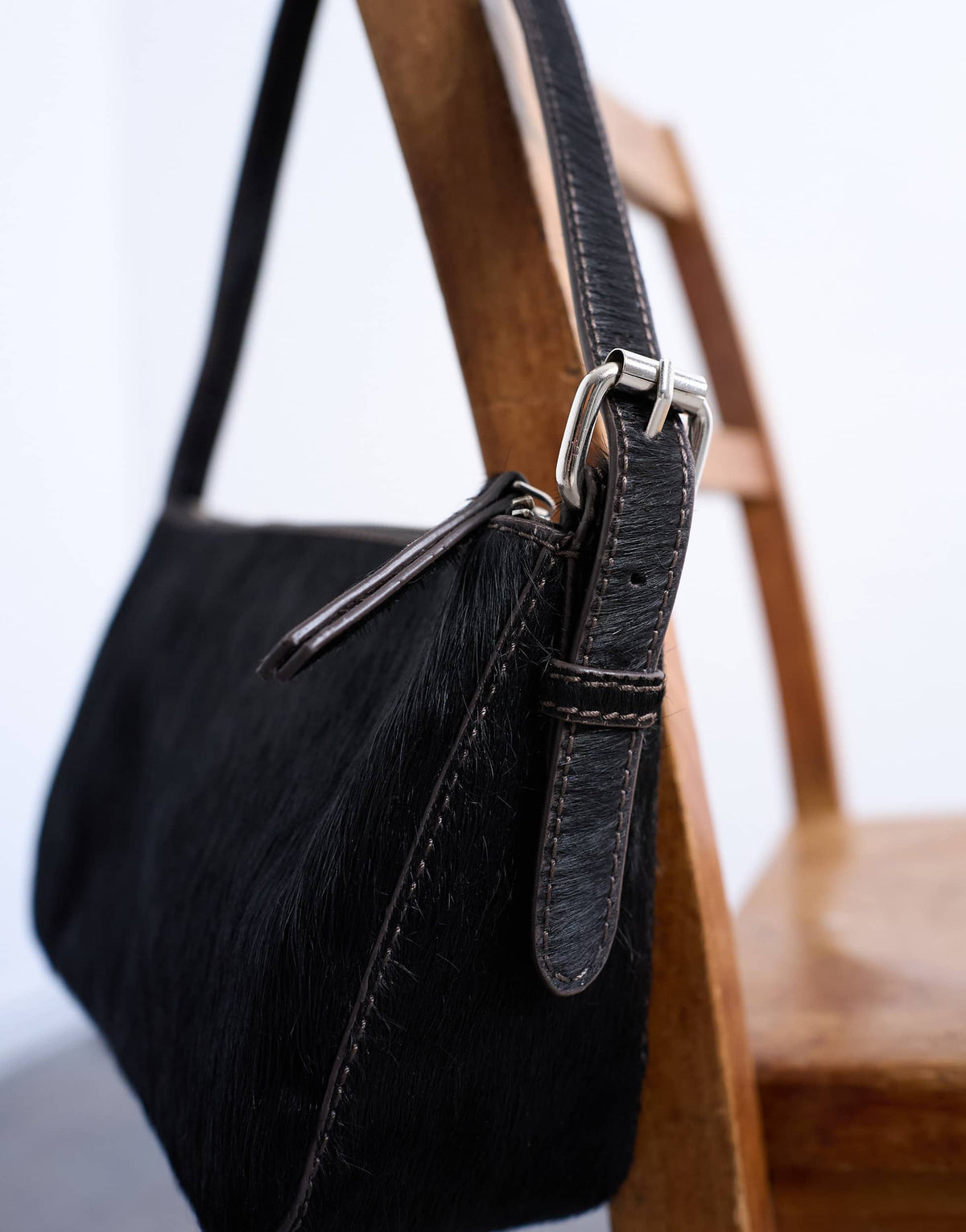 Topshop Stina hair on real leather shoulder bag in chocolate