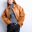 Veste Topshop en similicuir beige avec fermeture éclair et coutures apparentes