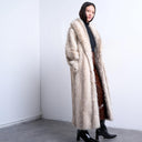 Topshop faux fur shawl longline coat in white stripe