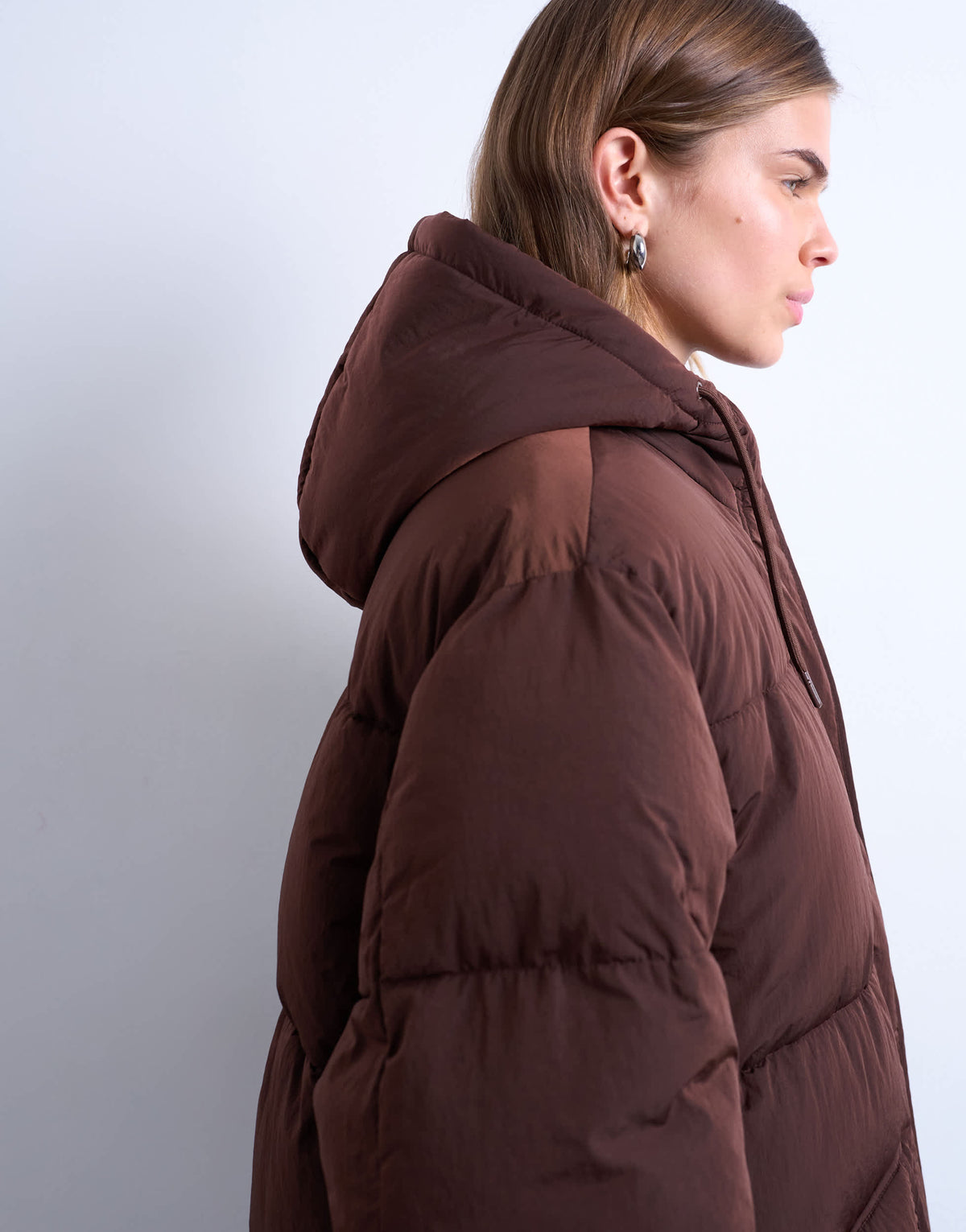 Topshop longline techy puffer jacket in chocolate