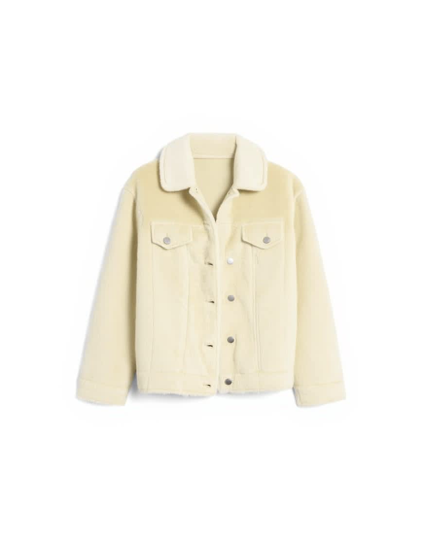 Topshop faux fur western trucker jacket in buttermilk
