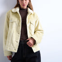Topshop faux fur western trucker jacket in buttermilk