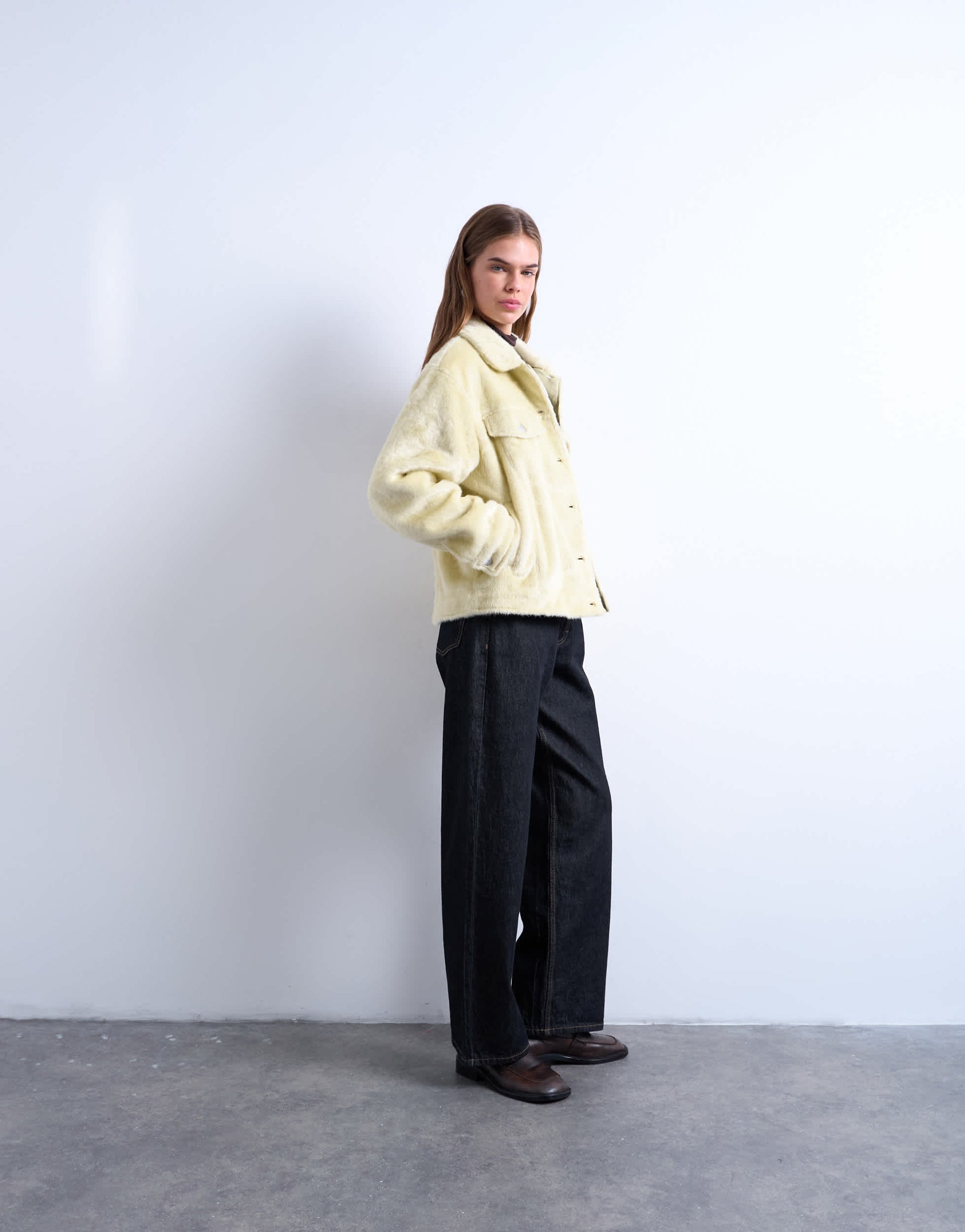 Topshop faux fur western trucker jacket in buttermilk