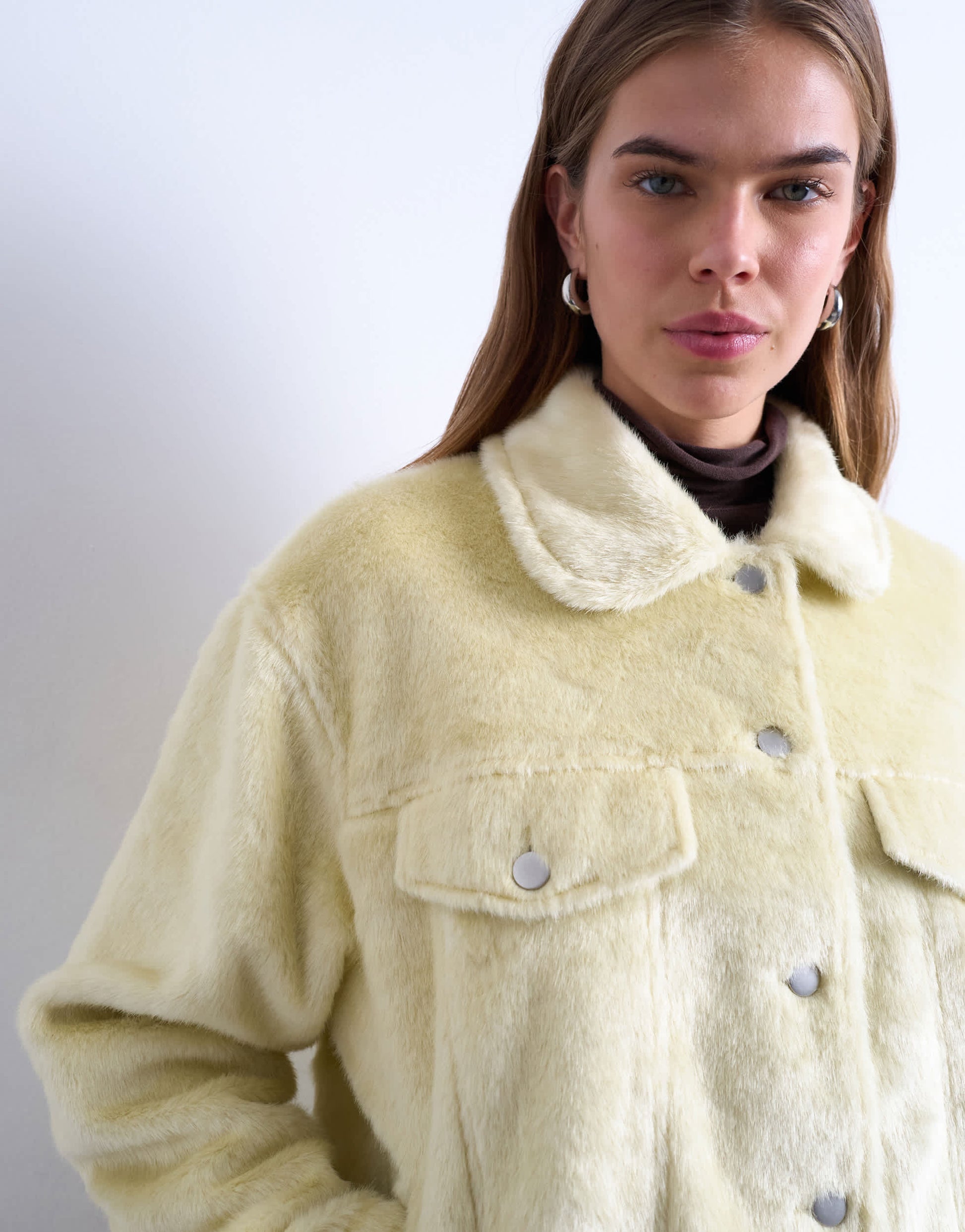 Topshop faux fur western trucker jacket in buttermilk