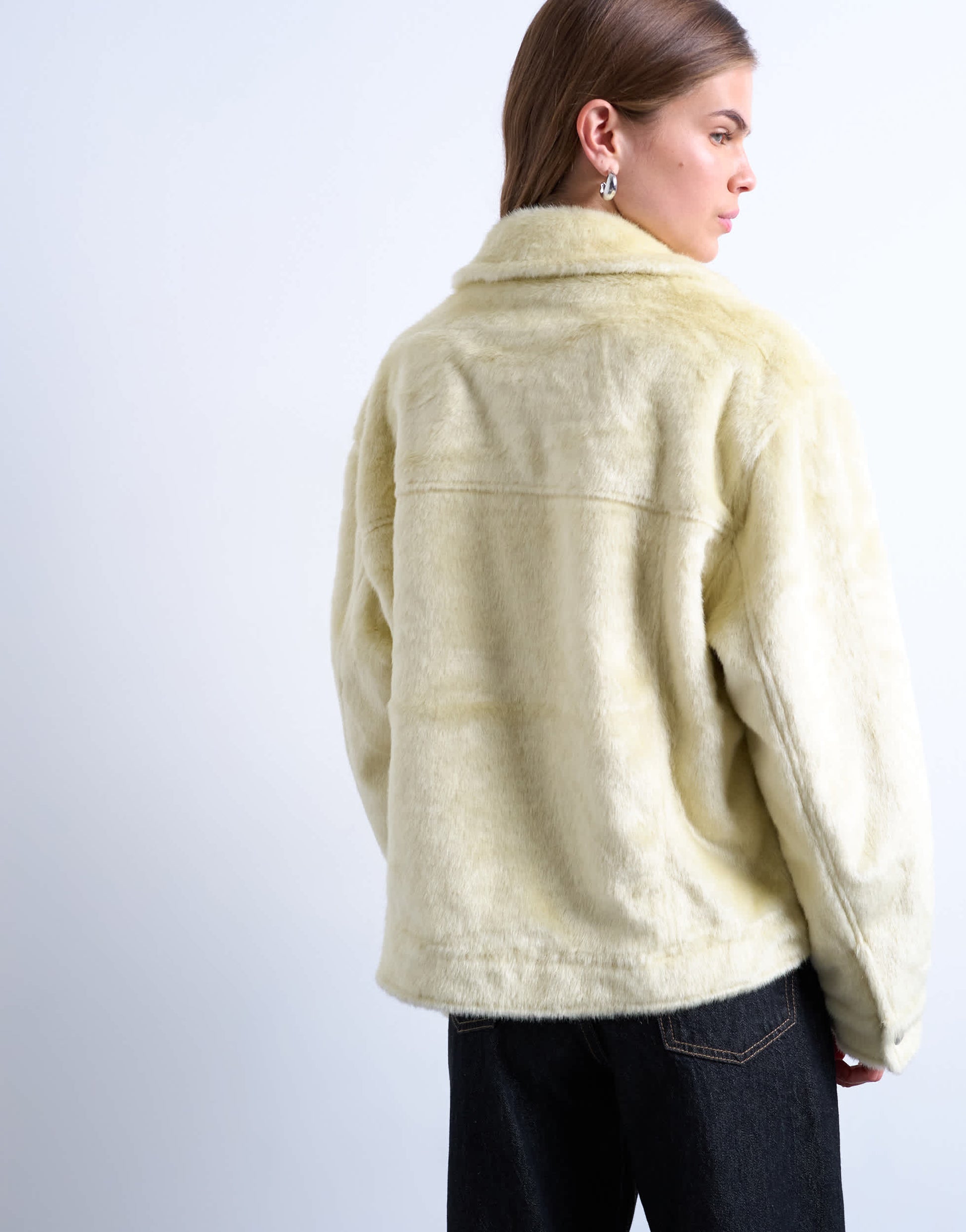 Topshop faux fur western trucker jacket in buttermilk