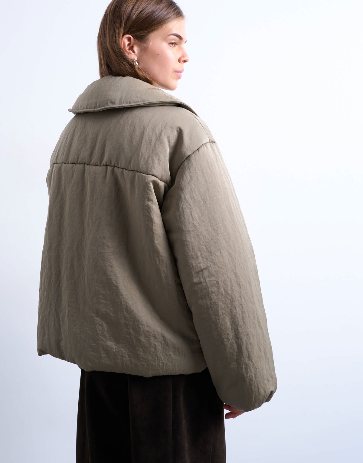 Topshop short tie waist puffer jacket in stone