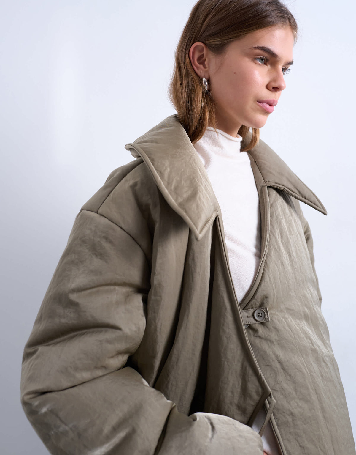 Topshop short tie waist puffer jacket in stone