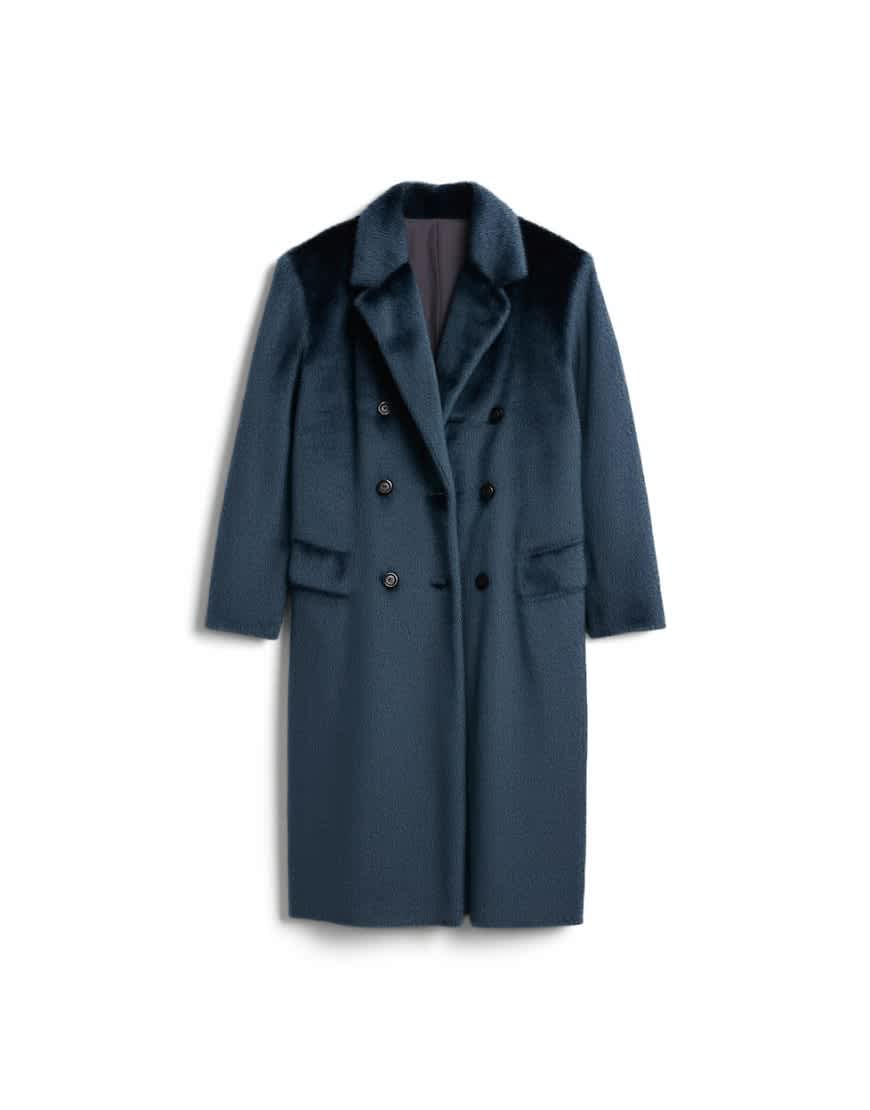 Topshop faux fur longline double breasted coat in teal