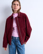 Topshop faux suede zip through seam detail jacket in burgundy