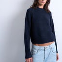 Topshop knitted raglan exposed seam jumper in navy