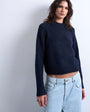 Topshop knitted raglan exposed seam jumper in navy