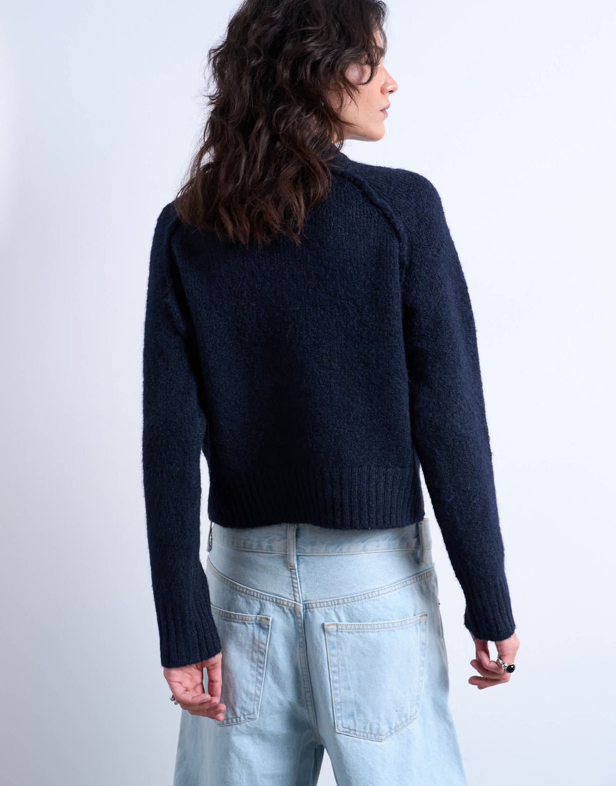 Topshop knitted raglan exposed seam jumper in navy