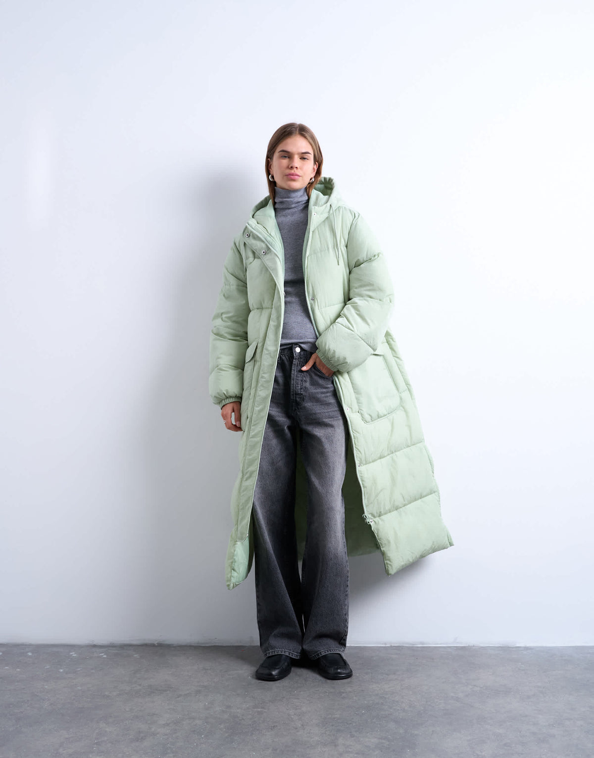 Topshop longline techy puffer jacket in green sage
