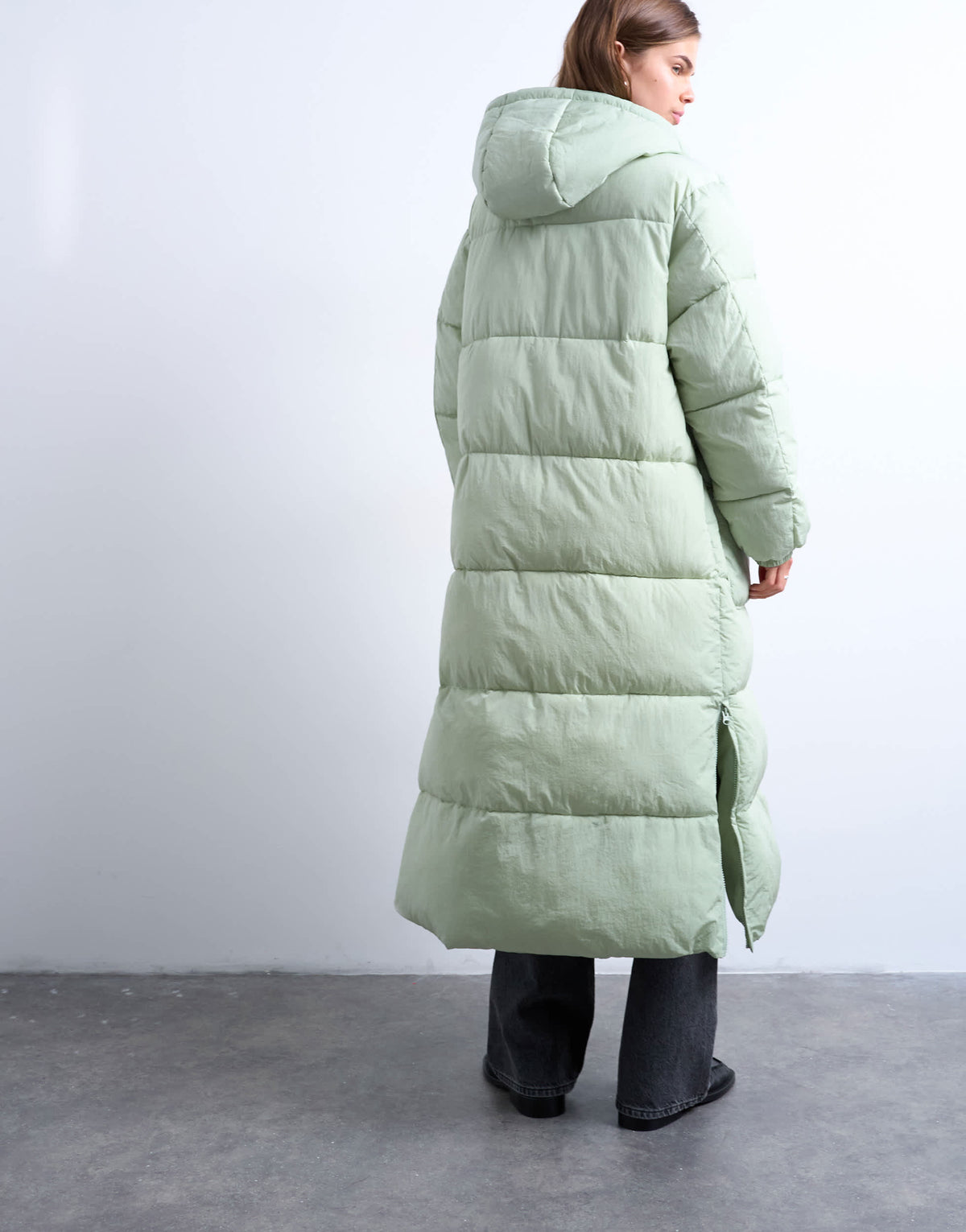 Topshop longline techy puffer jacket in green sage
