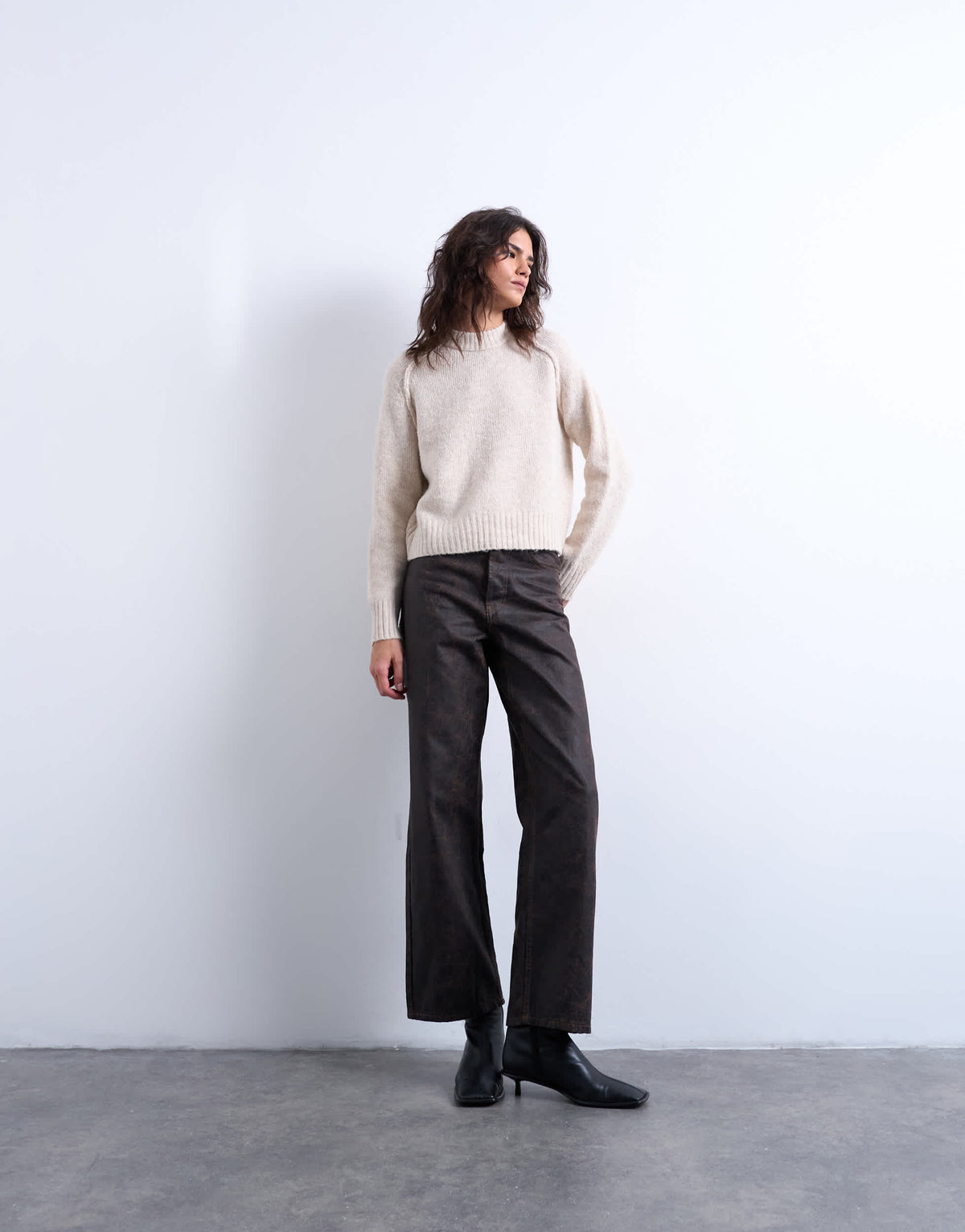 Topshop knitted raglan exposed seam jumper in oat