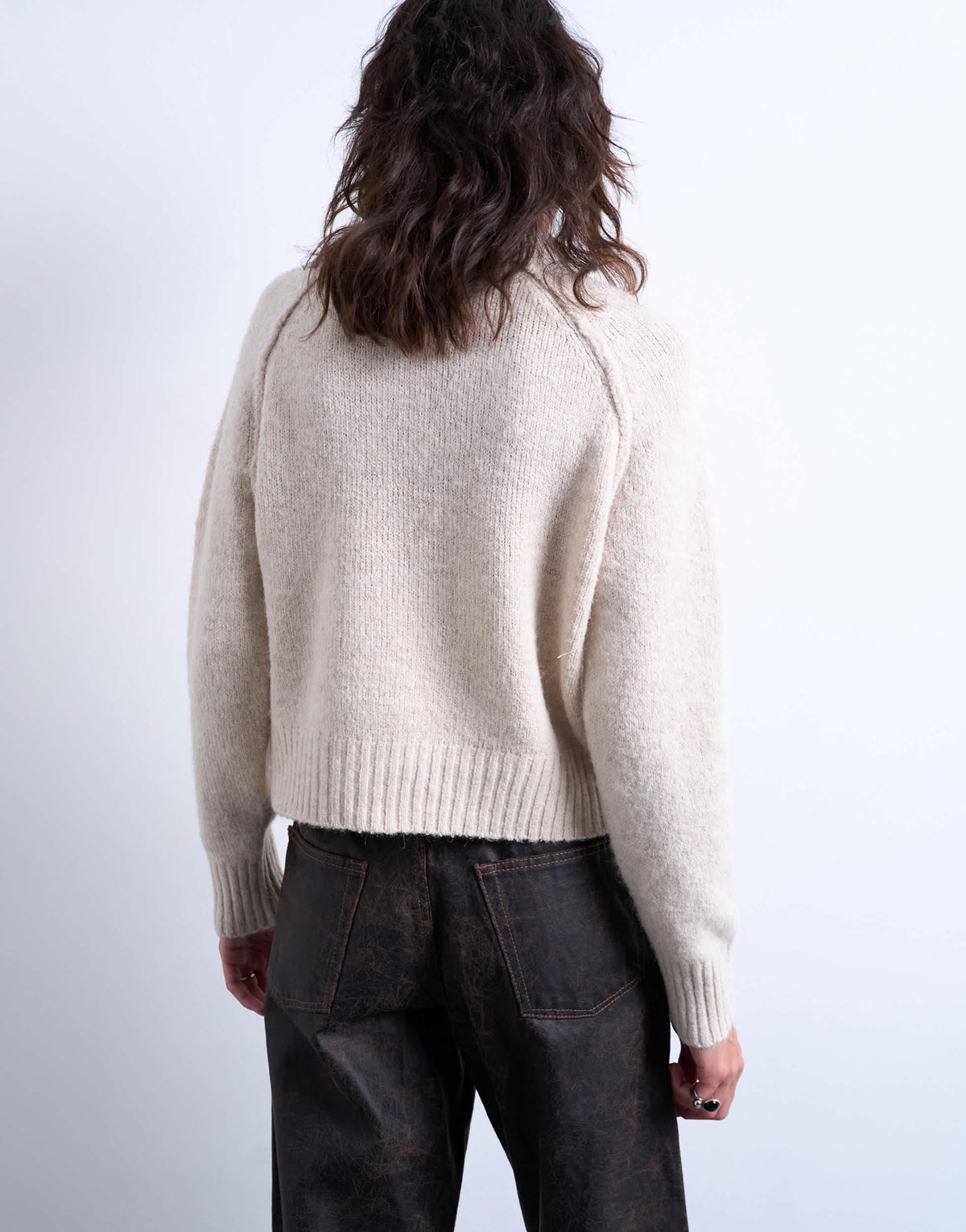 Topshop knitted raglan exposed seam jumper in oat