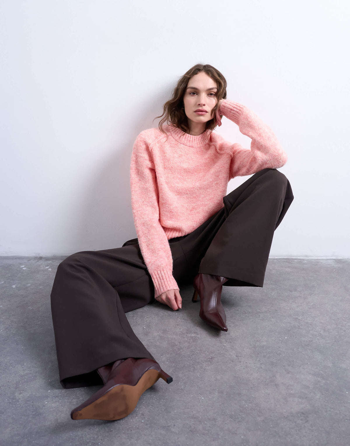 Topshop knitted raglan exposed seam jumper in pink